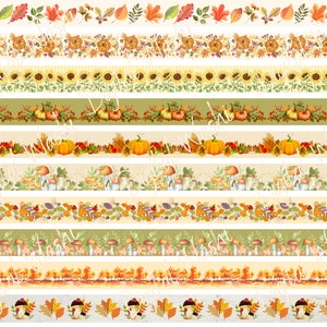 Herfst herfst digitale Washi Tape, digitale download, versiering, scrapbooking, junk Journal, buikband, bladeren pompoen, zonnebloem Fall Leaf
