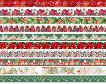 Cinta Washi Digital de Navidad, Descarga Digital, Embellecimiento, Scrapbooking, Diario Basura, Banda del Vientre, Adorno, Pino, Adorno, Casa, Nieve