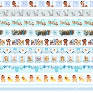 Nastro Washi digitale per neonato, Download digitale, Abbellimento, Scrapbooking, Diario spazzatura, Fascia per la pancia, Cuccioli di animali, Elefante, Pannolino, Treno