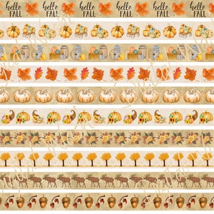 Fall Autumn Digital Washi Tape, Digital Download, Embellishment, Scrapbooking, Junk Journal, Belly Band, Leaves, Acorns, Gourds, Pumpkin