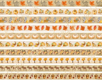 Fall Autumn Digital Washi Tape, Digital Download, Embellishment, Scrapbooking, Junk Journal, Belly Band, Leaves, Acorns, Gourds, Pumpkin