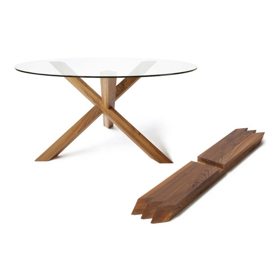 1x3 Round Dining Table Puzzle Glass Kitchen Walnut Image 0