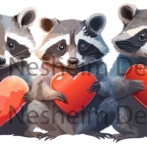 Corazones de mapache para San Valentín, vectores, SVG, JPG, PNG