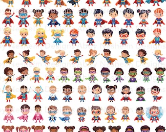 Pacchetto Clipart per bambini supereroi - SVG e PNG / Supereroi carini / Download digitale