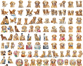 Golden retriever watercolor style vector SVG, PNG