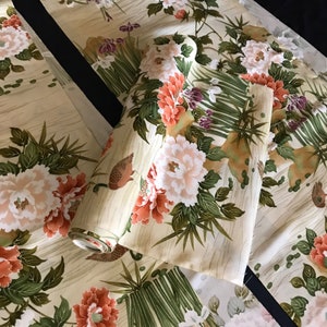 Japanese kimono bolt + 2 lg panels, peony motif,, ca. 1990s,  almost 12 yards, fantastic price for quality 1990s silk kimono fabric!!