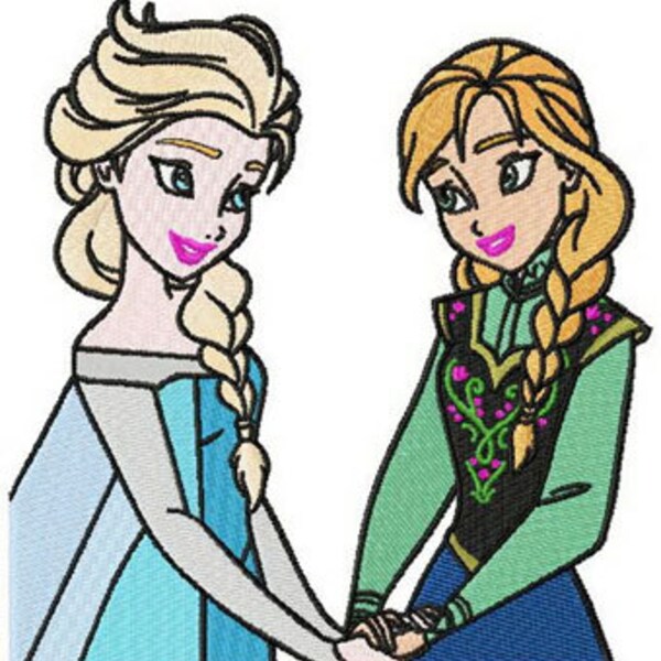 Frozen Queen Elsa & Sister Anna together Digital Embroidery Design File for Brother, Pfaff, Viking, Husquvarna, Singer Machines
