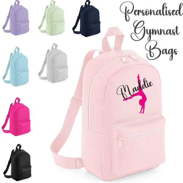 Personalised Gymnast and name backpack Girls Gymnastics Dance Rucksack Bag Back to School