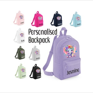Gorgeous Pastel Elephant & Name Personalised Backpack School Bag