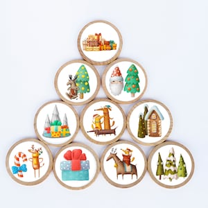 Christmas Magnet Set / Set of 10 / 2 3/8 x 1/4 Inches / Refrigerator Magnets / Montessori  / Holiday Magnet /  Teacher Gifts / Children