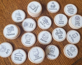 Wood Chore Magnets: 1.5" Round, Kids' Responsibility Chart