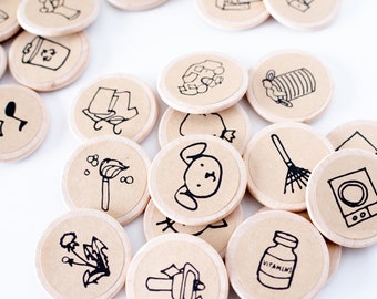 Round Wood Chore Magnets: Kids' Responsibility Chart, 1.5 Inch