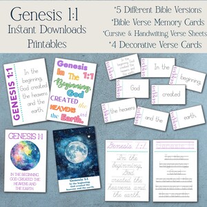 Génesis 1:1 / Tarjetas de versículos bíblicos para imprimir digitalmente / 3.5 x 2 pulgadas / Memorización de versículos bíblicos / Tarjetas de versículos bíblicos imprimibles / Escrituras para niños