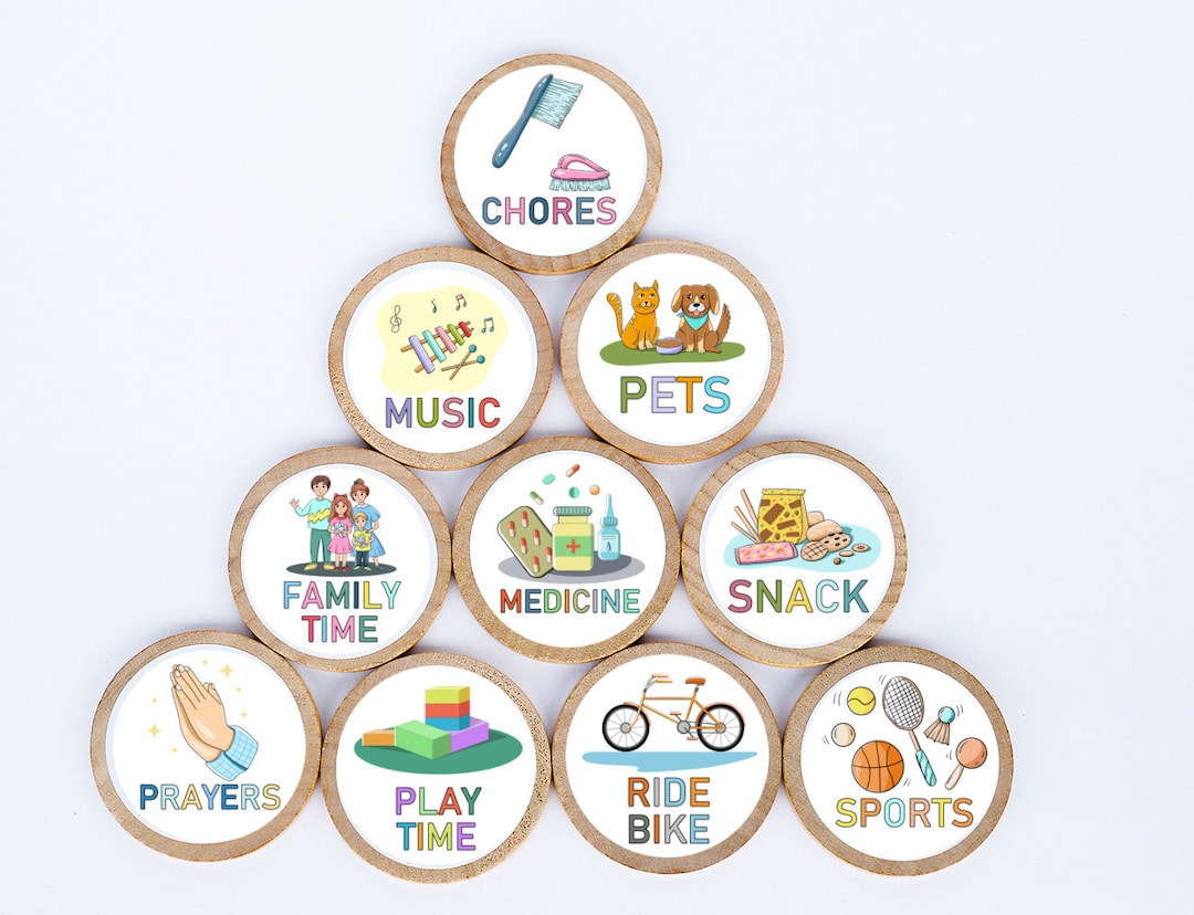 Routine Round Round Wood Chore Magnets, Kids Routine Chart - Etsy