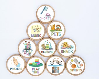Round Wood Chore Magnets, Kids Routine Chart
