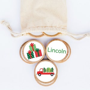 Personalized Christmas Tractor Wood Matching Game / Personalized Gifts / Memory Games / Montessori Games / Waldorf / Stocking Stuffers