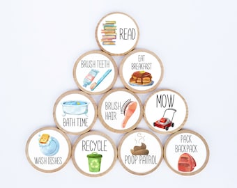 You Pick!Round Chore Magnets / 1.5 Inches / Wood Magnets / Chore Charts / Chores / Magnets / Chore Magnets / Children / Magnetic Chore Chart