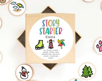 Story Starter Wooden Coin Set: Storytelling Game for Kids, Classroom Activity