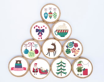 Christmas Wooden Magnet Set: Holiday Montessori Magnets