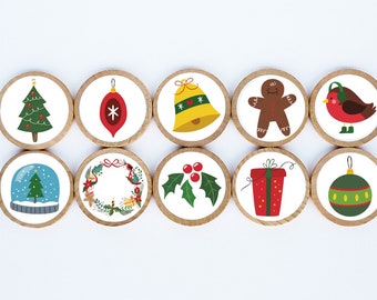 Christmas Magnet Set / Set of 10 / 2 3/8 x 1/4 Inches / Refrigerator Magnets / Montessori  / Holiday Magnet /  Teacher Gifts / Children