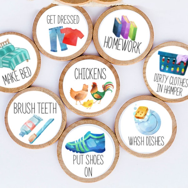 You Pick! Round Chore Magnets / 1.5 Inches / Wood Magnets / Chore Charts / Chores / Magnets / Chore Magnets / Children / Chore Chart