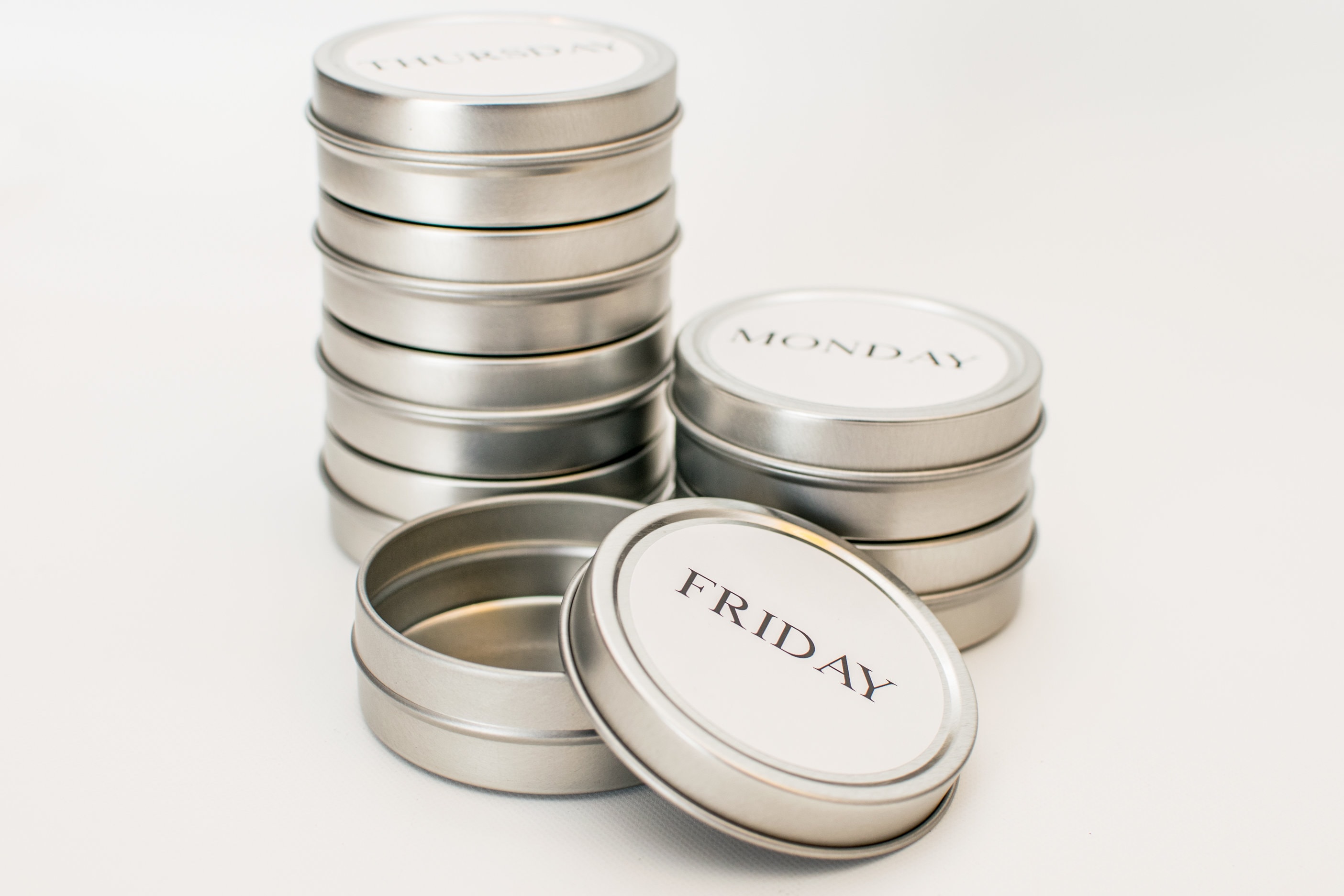 Magnetic Pill Organizer: Weekly Vitamin Storage Tins - 7 Piece Set