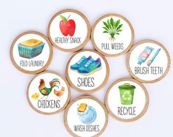 Personalized Chore Magnets: Round Wood, Kids' Responsibility Chart