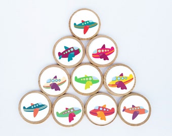 Airplane Magnet Set / Set of 10 / 2 3/8 x 1/4 Inches / Refrigerator Magnets / Montessori  / Birthday Gifts / Baby Shower Gift / Airplanes