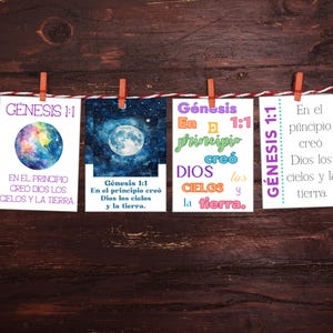 Gênesis 1:1 / Cartões de versículos bíblicos impressos digitais em espanhol / Memorização de versículos bíblicos / Cartões de versículos bíblicos para impressão / Cartões de escrituras em espanhol