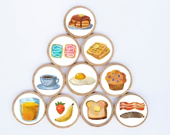 Breakfast Food Magnet Set / Set of 10 / 2 3/8 x 1/4 Inches / Refrigerator Magnets / Montessori  / Birthday Gifts/ Pancake / Breakfast