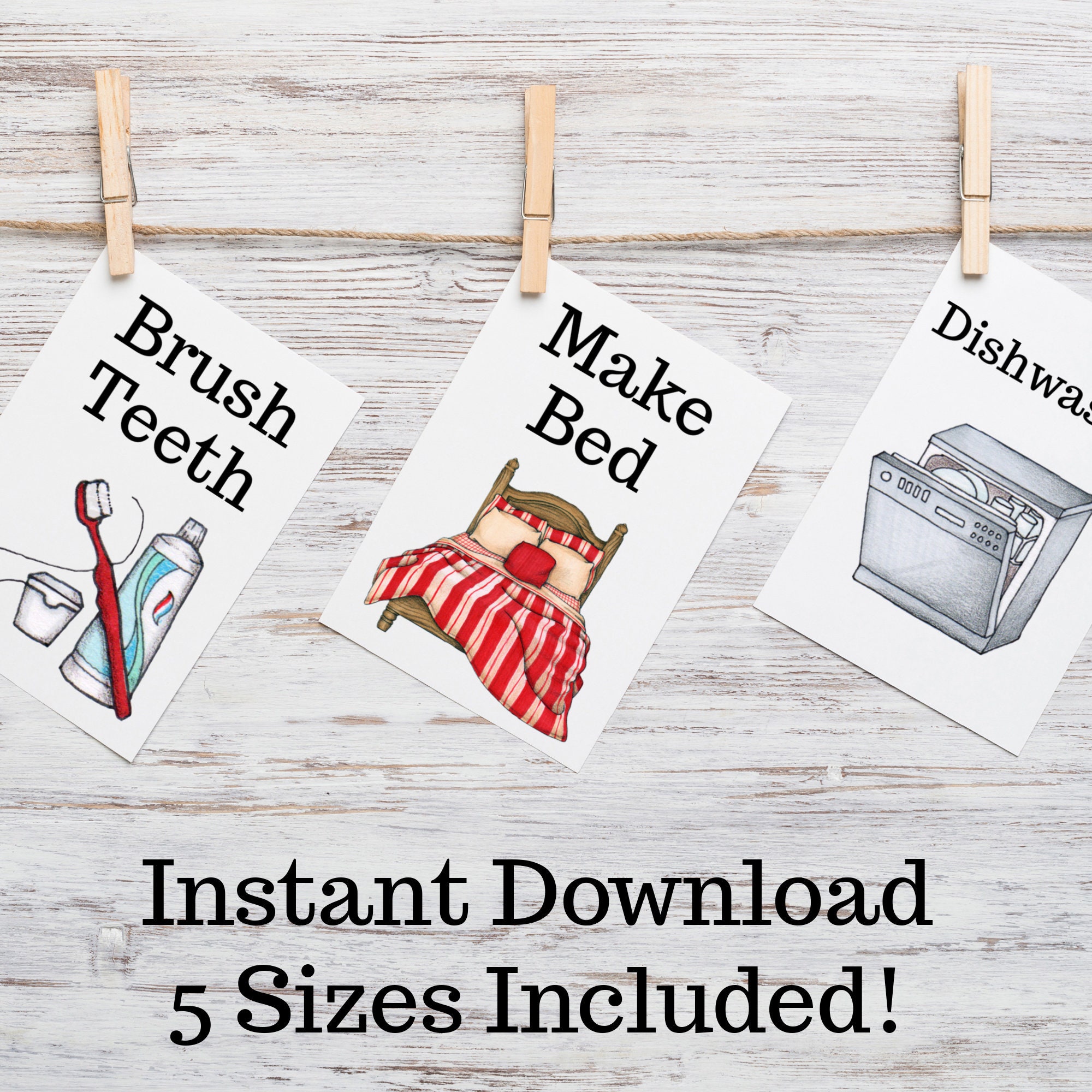Chore Card Printables/ Instant Download /Chore Cards/ Routine Cards / Toddler Chores/ PDF/ Chore Charts/ Daily Routine Cards