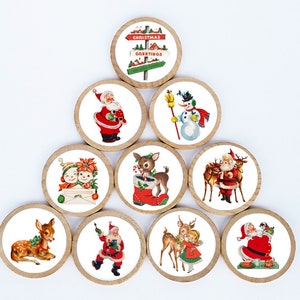 Vintage Christmas Magnet Set / Set of 10 / 2 3/8 x 1/4 Inches / Refrigerator Magnets / Montessori  / Holiday Magnet /  Teacher Gifts