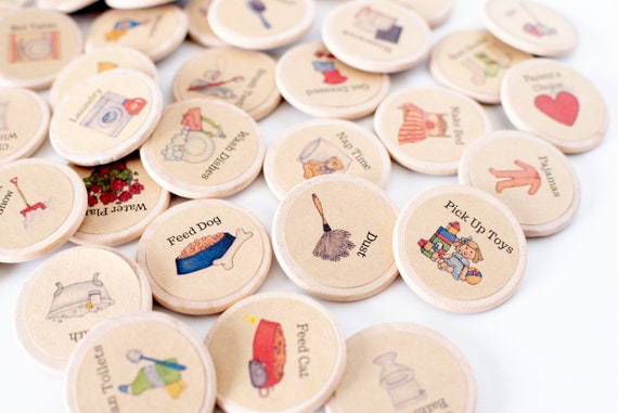 Round Wood Chore Magnets: Family Chore Chart, Kids Responsibility