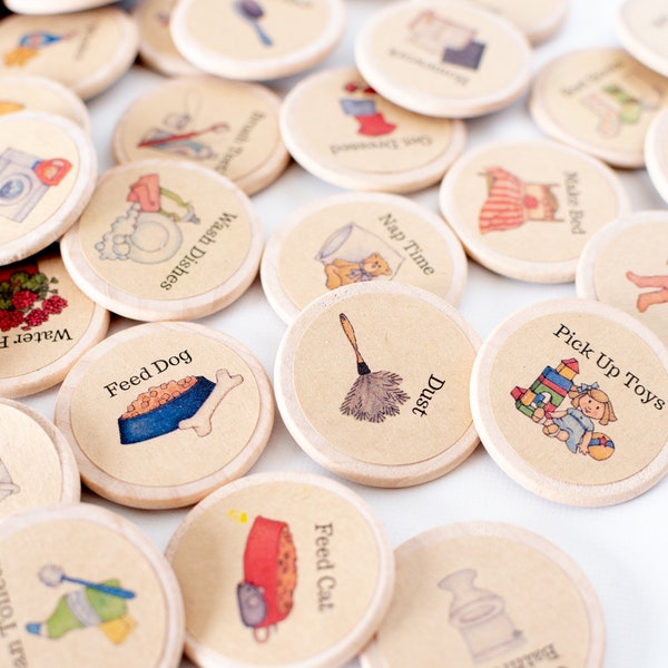Round Wood Chore Magnets: Family Chore Chart, Kids Responsibility