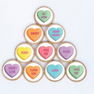 Conversation Hearts Magnet Set / Set of 10 / 2 3/8 x 1/4 Inches / Valentine&#39;s Day / Refrigerator Magnets / Montessori  / Teacher Gifts