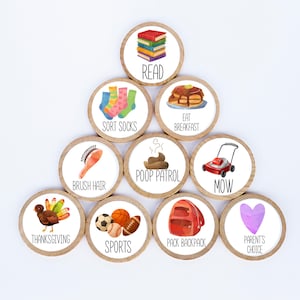 Round Wood Chore Magnets: Kids&#39; Responsibility Chart, You Pick!