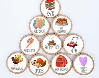 Round Wood Chore Magnets: Kids' Responsibility Chart, You Pick!