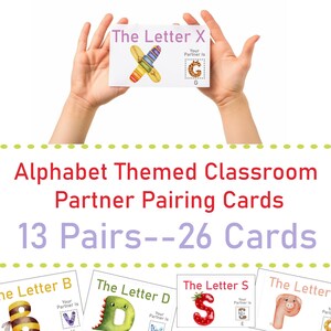 Cartes de jumelage d'élèves sur le thème de l'alphabet/4 x 6/20 paires/40 cartes/ Cartes de jumelage de partenaire/ Cartes de jumelage de partenaire/ PDF imprimable/ Cartes de partenaire de classe