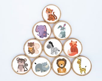 Cute Animal Magnet Set / Set of 10 / 2 3/8 x 1/4 Inches / Refrigerator Magnets / Montessori  /  Teacher Gift / Children / Animal Magnets