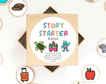 Story Starter Box Set: 50 Storytelling Image Tokens, Kids' Travel Game