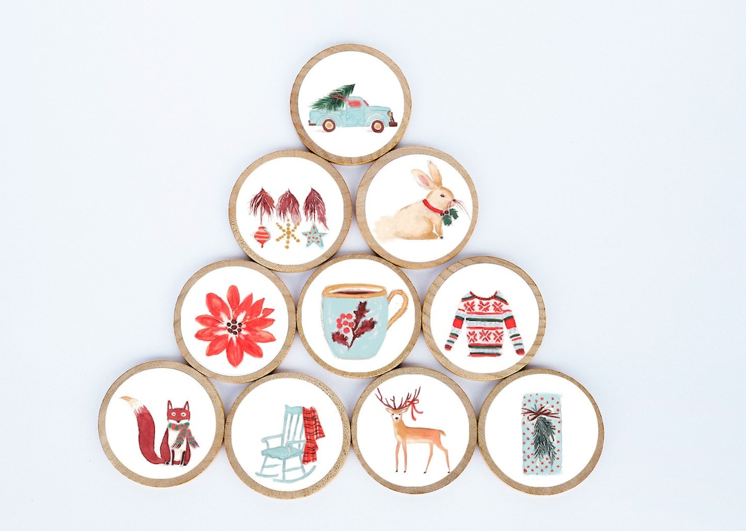 Christmas Magnet Set / Set of 10 / 2 3/8 X 1/4 Inches / Refrigerator ...