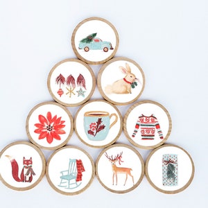 Christmas Magnet Set / Set of 10 / 2 3/8 x 1/4 Inches / Refrigerator Magnets / Montessori  / Holiday Magnet /  Teacher Gifts / Children