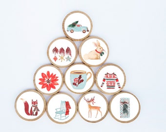 Christmas Wooden Magnet Set: Holiday Montessori Magnets