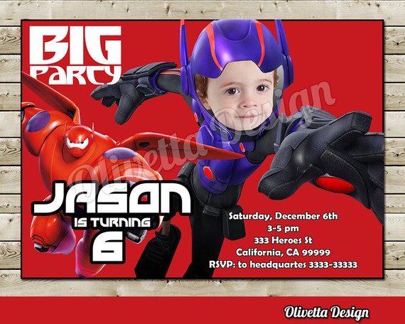 Big Hero 6 Invitation with Photo for Birthday Party Baymax Hiro invitation- Digital File Il_570xn