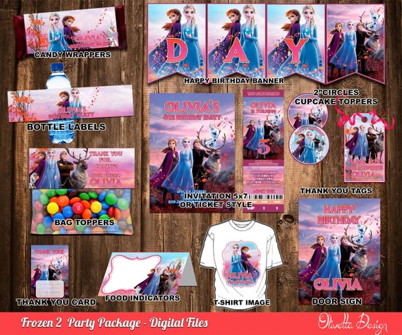 Frozen 2 Birthday Party Package, Printable Party Kit Customized with name - Invitation Banner Food Tent Labels Wrappers - Digital File Il_570xn