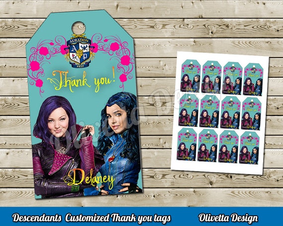 Descendants Thank You Tags - Tag Gift Tag Printable DIY, Printable 8.5x11 - Customized Digital File Il_570xn