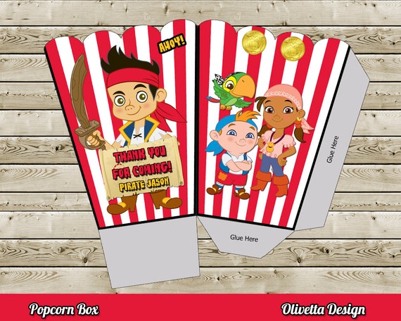 Jake and the Neverland Pirates Popcorn Box - with Custom Name - Digital File Il_570xn