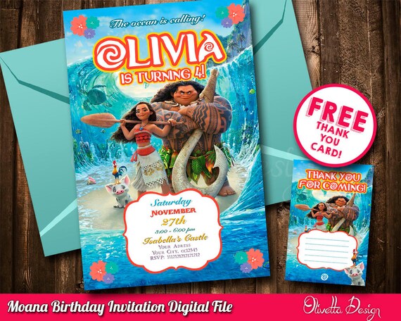 Moana Invitation, Vaiana Invitation, Printable Moana Invitation, Digital File, Birthday Party - Customized Vaiana Invitation Il_570xn