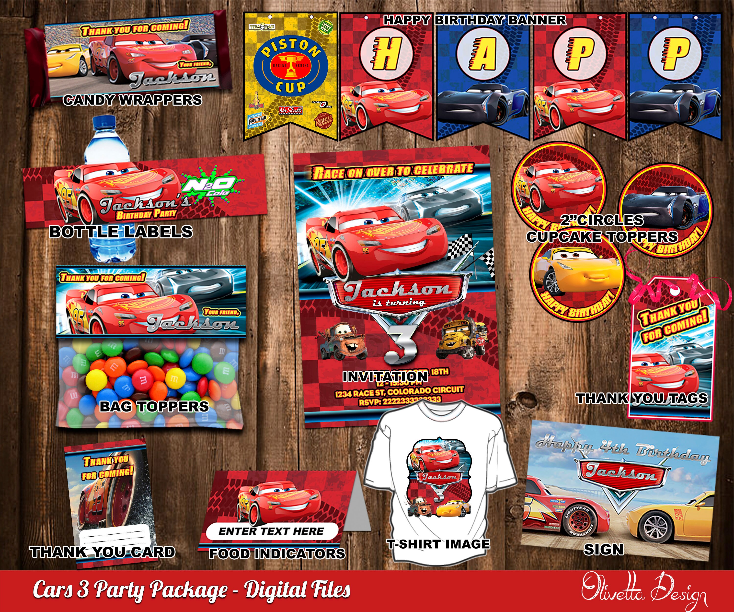 Cars 3 Birthday Party Package Printable Party Cars Invitation | Etsy