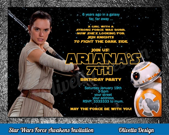 Rey Invitation, Star Wars Birthday Invitation, Star Wars Invitation, Printable New Movie Invite, Digital File ID001FA Il_570xn